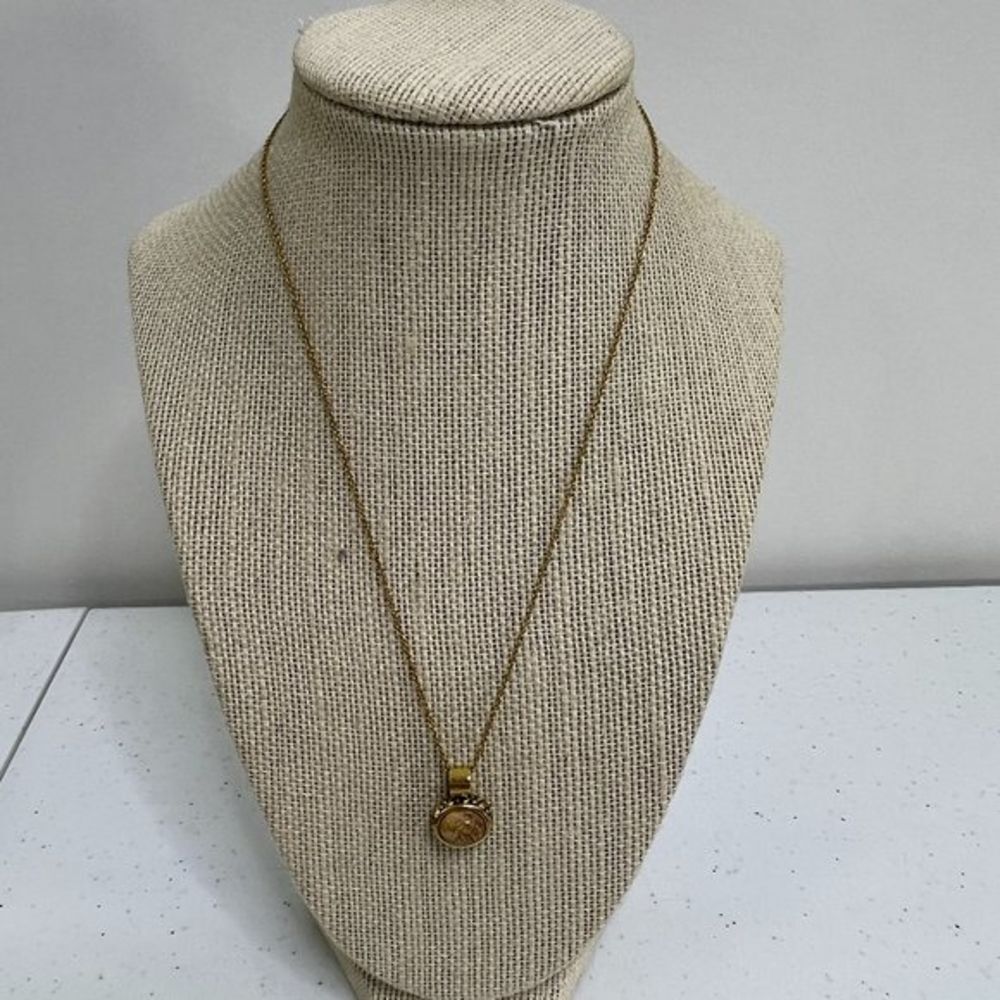 Roman Jasper Necklace Gold Tone Gemstone Stone Pendant Small Dainty‎ Vintage